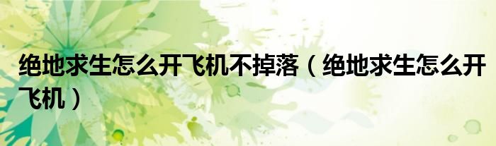 绝地求生怎么开飞机不掉落(绝地求生怎么开飞机)