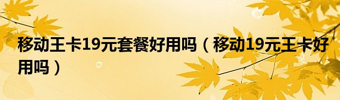 移动王卡19元套餐好用吗(移动19元王卡好用吗)