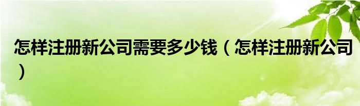 怎样注册新公司需要多少钱(怎样注册新公司)