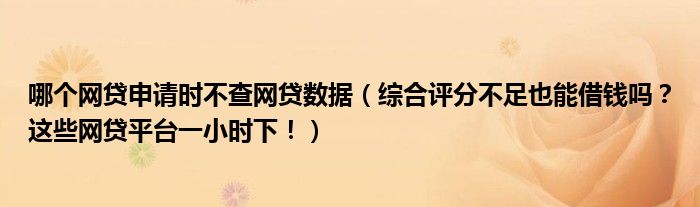 哪个网贷申请时不查网贷数据(综合评分不足也能借钱吗?这些网贷平台一小时下!)