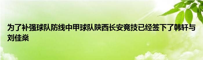 为了补强球队防线中甲球队陕西长安竞技已经签下了韩轩与刘佳燊