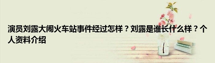 演员刘露大闹火车站事件经过怎样？刘露是谁长什么样？个人资料介绍