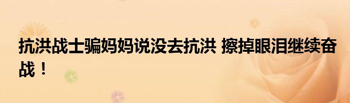 抗洪战士骗妈妈说没去抗洪 擦掉眼泪继续奋战!