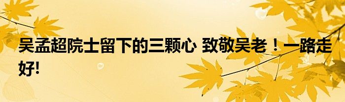 吴孟超院士留下的三颗心 致敬吴老!一路走好!