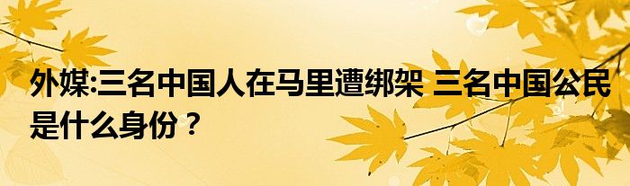 外媒:三名中国人在马里遭绑架 三名中国公民是什么身份?