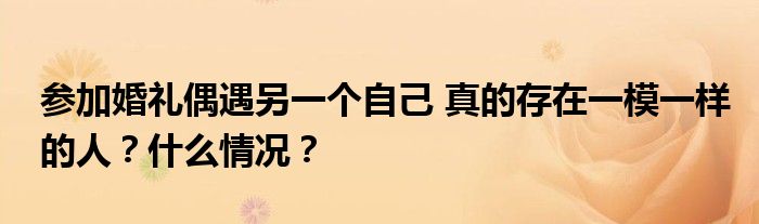 参加婚礼偶遇另一个自己 真的存在一模一样的人？什么情况？