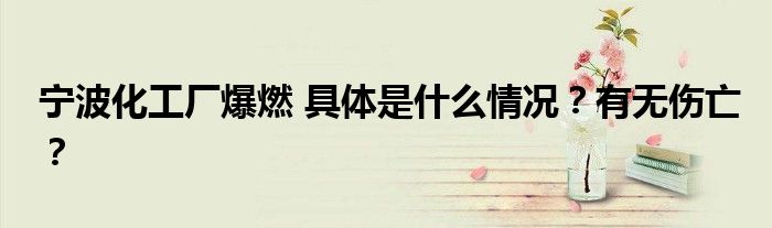 宁波化工厂爆燃 具体是什么情况?有无伤亡?
