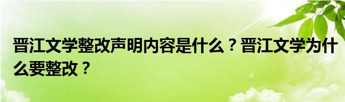 晋江文学整改声明内容是什么?晋江文学为什么要整改?