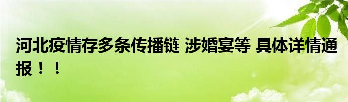 河北疫情存多条传播链 涉婚宴等 具体详情通报!!