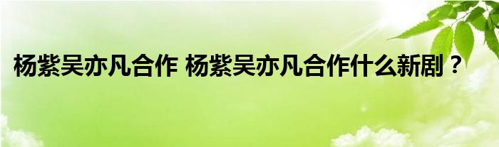 杨紫吴亦凡合作 杨紫吴亦凡合作什么新剧？