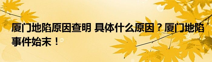厦门地陷原因查明 具体什么原因?厦门地陷事件始末!