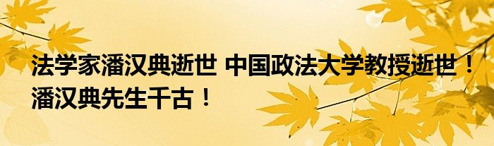 法学家潘汉典逝世 中国政法大学教授逝世!潘汉典先生千古!