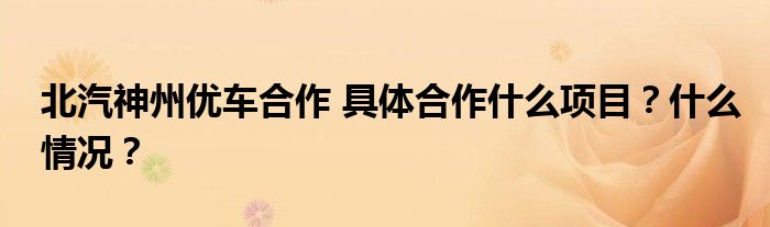 北汽神州优车合作 具体合作什么项目?什么情况?