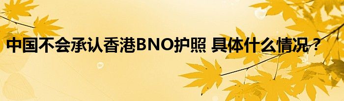 中国不会承认香港BNO护照 具体什么情况?