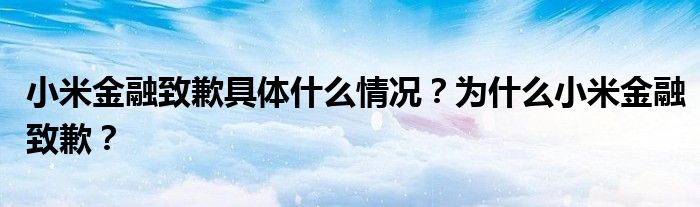 小米金融致歉具体什么情况?为什么小米金融致歉?
