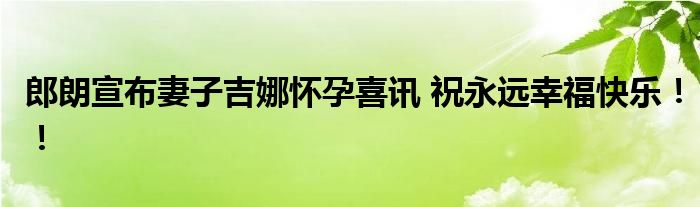 郎朗宣布妻子吉娜怀孕喜讯 祝永远幸福快乐!!