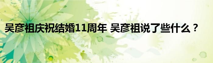 吴彦祖庆祝结婚11周年 吴彦祖说了些什么?