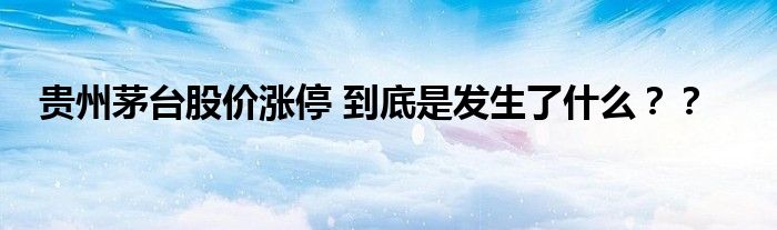 贵州茅台股价涨停 到底是发生了什么？？