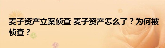 麦子资产立案侦查 麦子资产怎么了?为何被侦查?