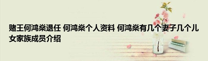 赌王何鸿燊退任 何鸿燊个人资料 何鸿燊有几个妻子几个儿女家族成员介绍