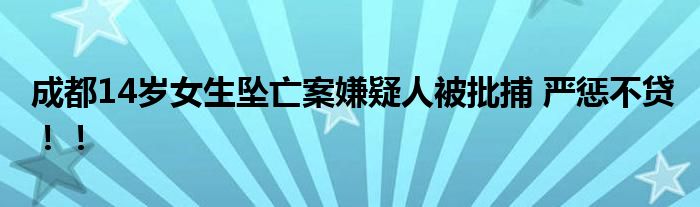 成都14岁女生坠亡案嫌疑人被批捕 严惩不贷!!