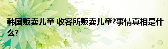 韩国贩卖儿童 收容所贩卖儿童?事情真相是什么?