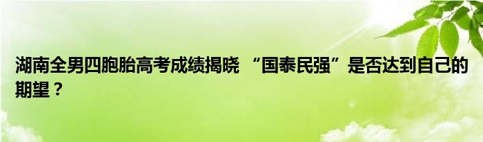 湖南全男四胞胎高考成绩揭晓 “国泰民强”是否达到自己的期望?