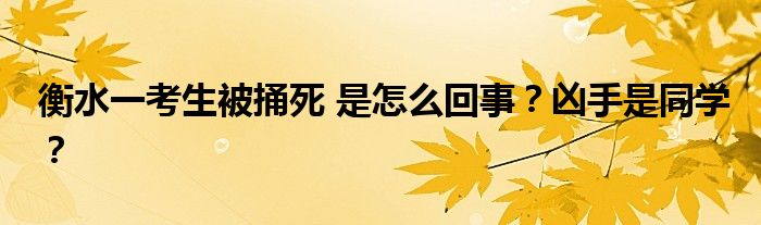衡水一考生被捅死 是怎么回事？凶手是同学？