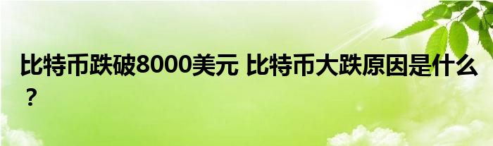 比特币暴跌至8000美元以下的原因是什么？