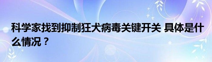 科学家找到抑制狂犬病毒关键开关 具体是什么情况？