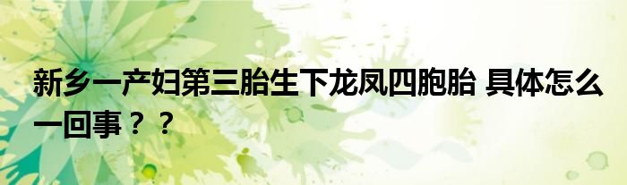 新乡一产妇第三胎生下龙凤四胞胎 具体怎么一回事??