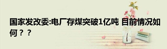 国家发改委:电厂存煤突破1亿吨 目前情况如何??