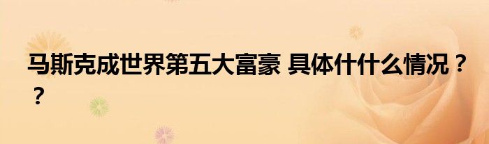 马斯克成世界第五大富豪 具体什什么情况??