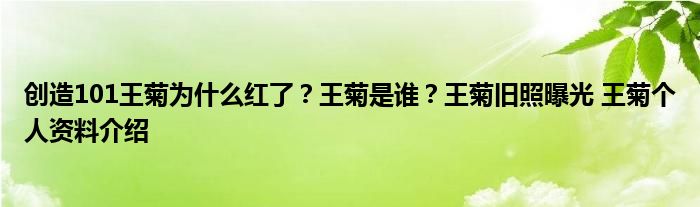 创造101王菊为什么红了?王菊是谁?王菊旧照曝光 王菊个人资料介绍