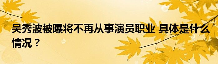 吴秀波被曝将不再从事演员职业 具体是什么情况?