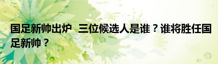 国足新帅出炉 三位候选人是谁?谁将胜任国足新帅?
