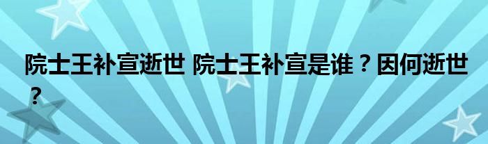 院士王补宣逝世 院士王补宣是谁?因何逝世?