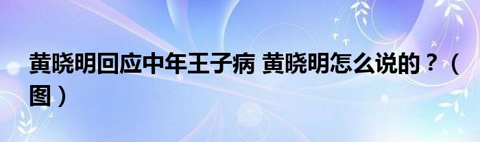 黄晓明回应中年王子病 黄晓明怎么说的?(图)