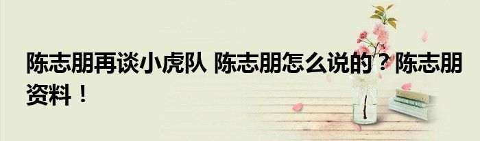 陈志朋再谈小虎队 陈志朋怎么说的?陈志朋资料!