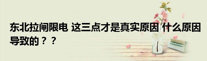 东北拉闸限电 这三点才是真实原因 什么原因导致的??