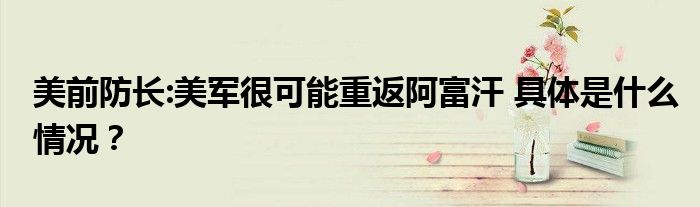 美前防长:美军很可能重返阿富汗 具体是什么情况?