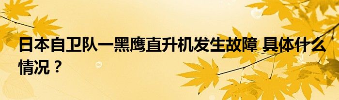 日本自卫队一黑鹰直升机发生故障 具体什么情况?