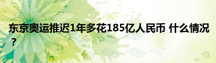 东京奥运推迟1年多花185亿人民币 什么情况?