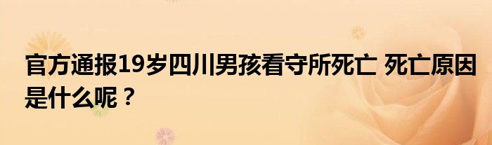 官方通报19岁四川男孩看守所死亡 死亡原因是什么呢?
