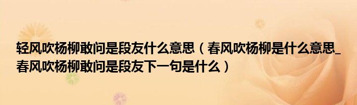 轻风吹杨柳敢问是段友什么意思(春风吹杨柳是什么意思_春风吹杨柳敢问是段友下一句是什么)