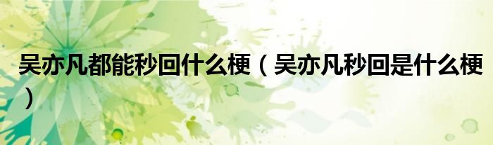 吴亦凡都能秒回什么梗(吴亦凡秒回是什么梗)