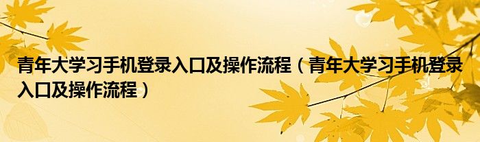 青年大学习手机登录入口及操作流程(青年大学习手机登录入口及操作流程)