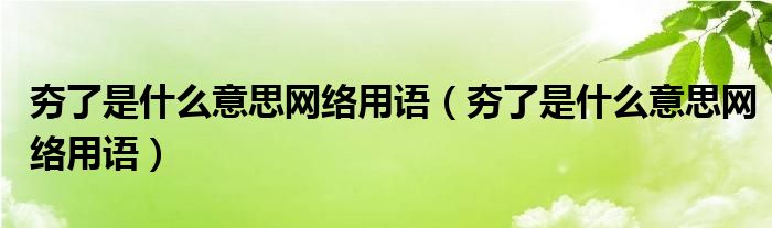 夯了是什么意思网络用语(夯了是什么意思网络用语)
