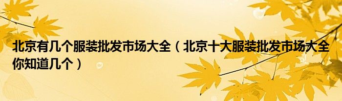 北京有几个服装批发市场大全(北京十大服装批发市场大全你知道几个)