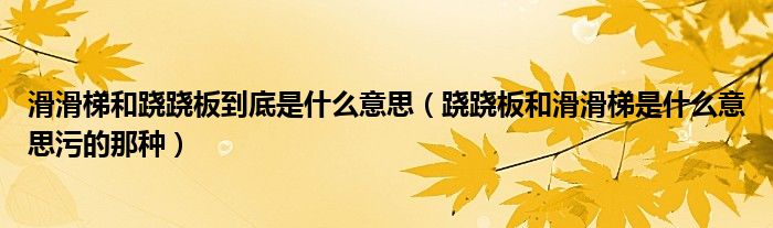 滑滑梯和跷跷板到底是什么意思(跷跷板和滑滑梯是什么意思污的那种)